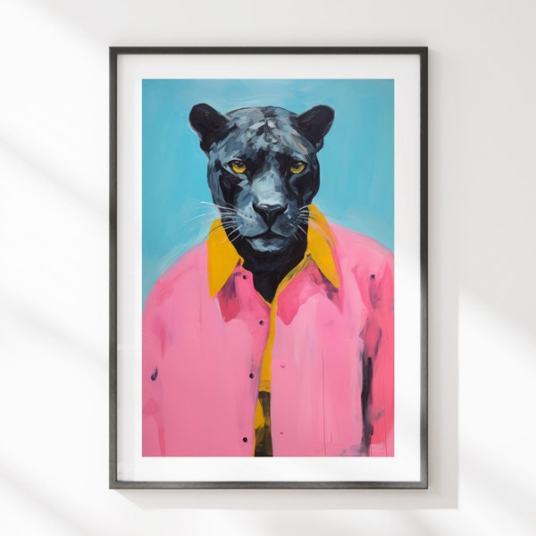 Stylish Panther Poster, Urban Chic Modern Art Print, Printable Art, Vibrant Painting, Fashion Panther, Modern Wildlife Art