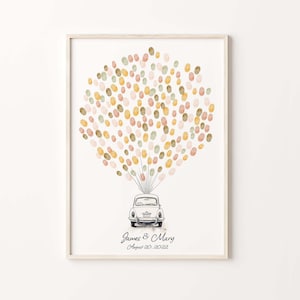 Vintage White Car Guest Book , PRINTABLE, Wedding day fingerprint art, Wedding Car Thumbprint Balloon, Rustic Wedding Decor, Special day