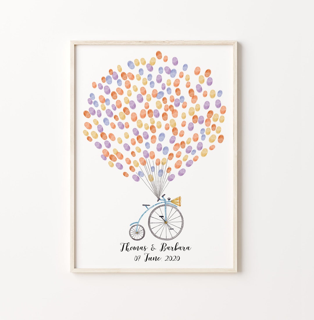 Bicycle Guest Book, PRINTABLE GUEST BOOK, Birthday Fingerprint Balloon ...
