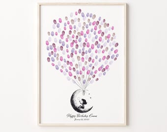 Black & White Moon Fingerprint Guest Book | Space Theme Guestbook | Digital Fingerprint Print | Alternative Keepsake