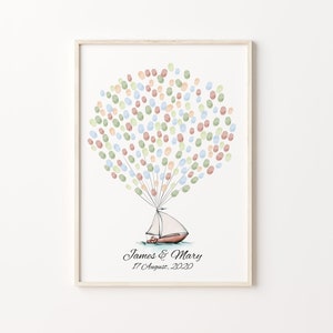 Ship Thumbprint Guest Book , PRINTABLE, Birthday Fingerprint Decor, Colored Ship Thumbprint Balloon, Shower Fingerprint Guest Book