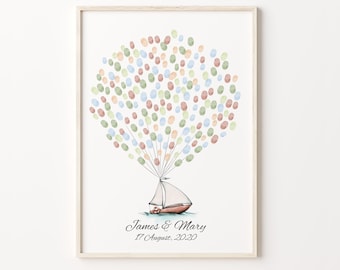 Ship Thumbprint Guest Book , PRINTABLE, Birthday Fingerprint Decor, Colored Ship Thumbprint Balloon, Shower Fingerprint Guest Book