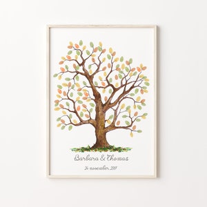 Watercolor Painting Fingerprint Tree, PRINTABLE GUEST BOOK, Wedding Thumbprint Tree, Brown Thumbprint Tree, Family Fingerprint Tree