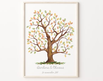Watercolor Painting Fingerprint Tree, PRINTABLE GUEST BOOK, Wedding Thumbprint Tree, Brown Thumbprint Tree, Family Fingerprint Tree
