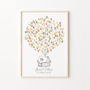 Libro de visitas de huella digital de la casa, IMPRIMIBLE, Decoración de huellas dactilares de boda, Globo de huella digital de up house sketch, Libro de visitas de huellas dactilares familiares