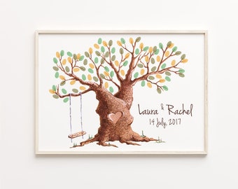 Oil Painting Fingerprint Tree, PRINTABLE GUEST BOOK, Wedding Thumbprint Tree, Brown Thumbprint Tree, Family Fingerprint Tree