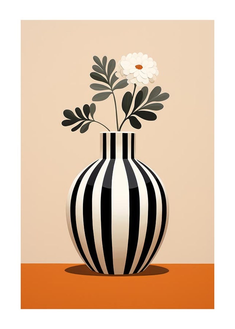 Striped Vase with White Flower Poster, Printable Art, Modern Home Decor, Botanical Poster, Minimalist Design, Contemporary Wall Art image 5