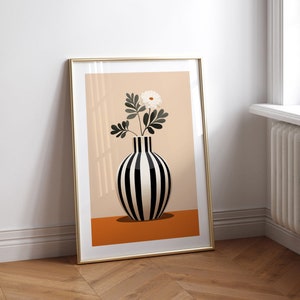 Striped Vase with White Flower Poster, Printable Art, Modern Home Decor, Botanical Poster, Minimalist Design, Contemporary Wall Art image 2