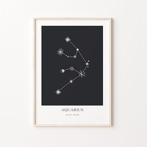 Aquarius Zodiac Wall Art – Aquarius Constellation Print, Astrology Birthday Gift, Modern Geometric Star Sign Poster, Instant Download