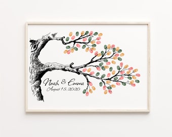 Sketch Thumbprint Tree, PRINTABLE GUEST BOOK, Wedding Fingerprint Tree, Ink Painting Thumbprint Tree, Family Fingerprint Tree