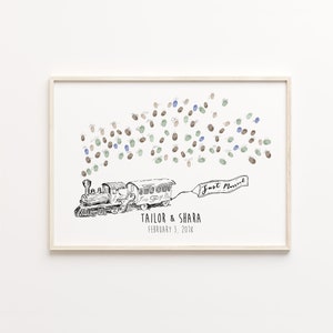 Wedding Train Guest Book, PRINTABLE GUEST BOOK, Just Married  Fingerprint Guestbook, Sketched Train Guest Book, Thumbprint Book