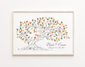 Sketch Thumbprint Tree, PRINTABLE GUEST BOOK, Wedding Fingerprint Tree, Ink Painting Thumbprint Tree, Family Fingerprint Tree