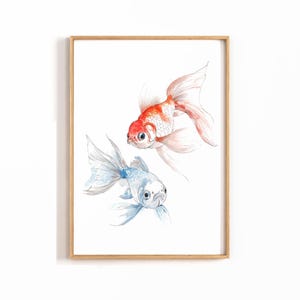Goldfish Watercolor Ink Art Print: Minimalist Zen Decor (Digital Download)