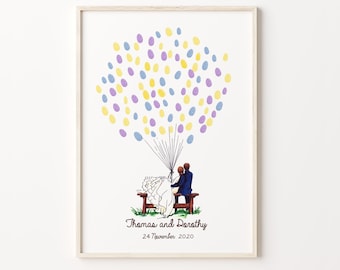 Couple Balloon Guest Book, PRINTABLE GUEST BOOK, Wedding Fingerprint Balloon, Couple Thumbprint Balloon, Anniversary Fingerprint Book