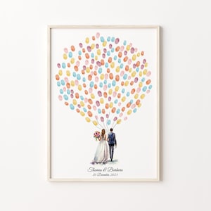 Gäsbuch, Fingerabdruck-Gästebuch, Hochzeit, Fingerabdruck-Gästebuch, Hochzeits-Gästebuch, Braut und Bräutigam Ballon-Design, Fingerabdruck-Gästebuch
