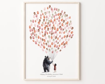 Bear Fingerprint Balloon Guest Book – Printable Baby Shower Guest Book Alternative (Digital Download)