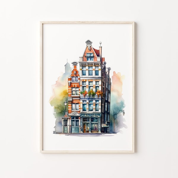 Colored Famous Building Watercolor Painting - High Detail, Printable Art, Cute Design, White Background