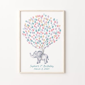 Baby Elephant Guest Book, PRINTABLE GUEST BOOK, Birthday Fingerprint ...