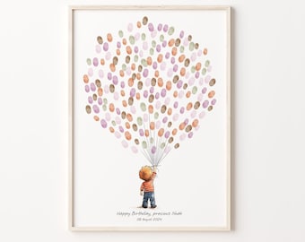 Printable Child Fingerprint Guest Book | Balloon Birthday Print | Baby Shower Keepsake | Digital Download