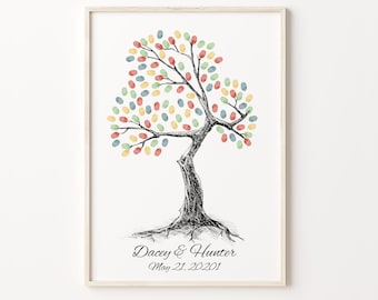 Sketch Fingerprint Tree, PRINTABLE GUEST BOOK, Wedding Thumbprint Tree, Ink Painting Thumbprint Tree, Family Fingerprint Tree