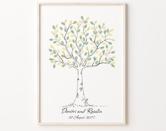 Wedding Guest Book, PRINTABLE GUEST BOOK, Wedding Fingerprint Tree, Customizable Guest Book, Sketch Thumbprint Tree