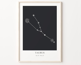 Taurus Zodiac Print, Zodiac Constellation, Taurus Star Sign, Modern Geometric Poster, Astrology Print, Star Sign, Instant Download