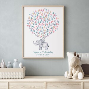 Baby Elephant Guest Book, PRINTABLE GUEST BOOK, Birthday Fingerprint ...