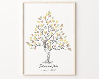 Sketch Thumbprint Guest Book, PRINTABLE GUEST BOOK, Wedding Fingerprint Tree, Customizable Guest Book, Sketch Thumbprint Tree