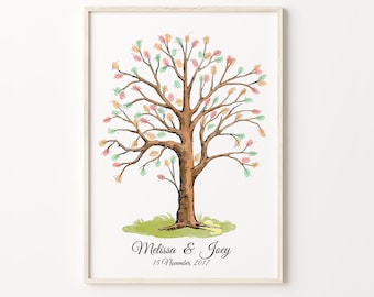 Wedding Thumbprint Guest Book,  PRINTABLE GUEST BOOK, Watercolor Painting Fingerprint Tree, Brown Thumbprint Tree, Family Fingerprint Tree