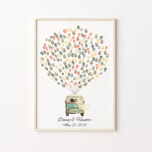 VW Bus Thumbprint Guest Book, STAMPABILE, Wedding Fingerprint Decor, Just Married Thumbprint Balloon, Family Fingerprint Guest Book