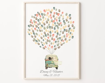 VW Bus Thumbprint Guest Book , PRINTABLE, Wedding Fingerprint Decor, Just Married Thumbprint Balloon, Family Fingerprint Guest Book