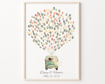 VW Bus Thumbprint Guest Book, STAMPABILE, Wedding Fingerprint Decor, Just Married Thumbprint Balloon, Family Fingerprint Guest Book