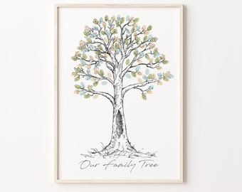 Sketch Thumbprint Tree, PRINTABLE GUEST BOOK, Wedding Fingerprint Tree, Tree With Leaves Thumbprint Tree, Family Fingerprint Tree