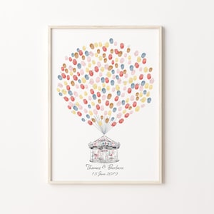 Carousel Guest Book, PRINTABLE GUEST BOOK, Birthday Fingerprint Balloon, Carousel Thumbprint Balloon, Baby Shower Book Guest Book