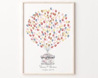 Carousel Guest Book, PRINTABLE GUEST BOOK, Birthday Fingerprint Balloon, Carousel Thumbprint Balloon, Baby Shower Book Guest Book