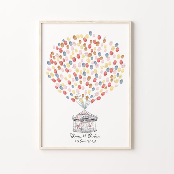 Carousel Guest Book, PRINTABLE GUEST BOOK, Birthday Fingerprint Balloon, Carousel Thumbprint Balloon, Baby Shower Book Guest Book