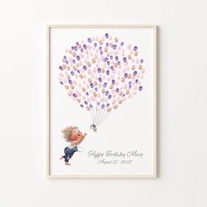 Baby Girl Fingerprint Guest Book – PRINTABLE GUEST BOOK, Catching Balloons Printable, Baby Shower & Birthday Keepsake