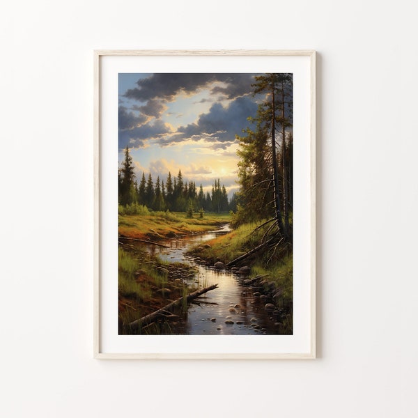 A Captivating Realistic Landscape Painting of Nature's Harmony, Printable art, Oil Painting, Captivating landscape, Realism in art