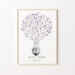 Air Balloon Thumbprint Guest Book, STAMPABILE, Wedding Fingerprint Decor, Air Balloon Sketch Thumbprint Book, Family Fingerprint Guest Book