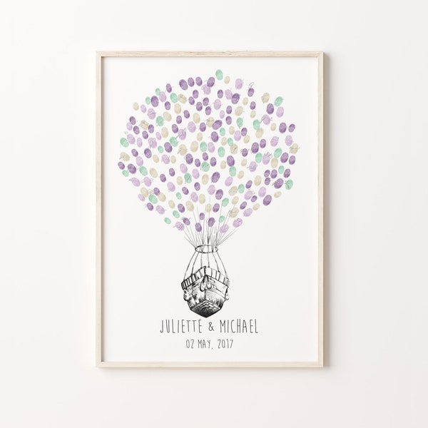 Air Balloon Thumbprint Livre d’or , IMPRIMABLE, Décor d’empreinte digitale de mariage, Carnet d’empreintes digitales de montgolfière, Livre d’or d’empreintes digitales familiales