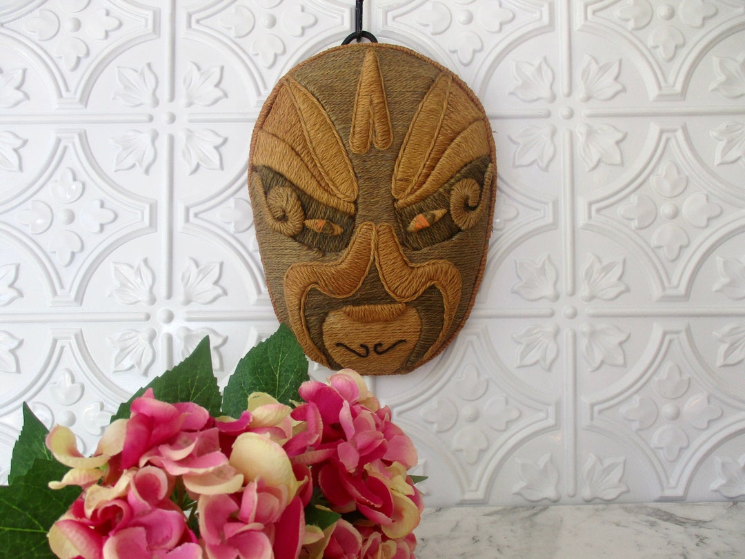 Vintage Woven Tribal Mask Wall Decor Hessian Mask Oceania Etsy
