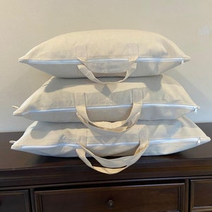 Canvas Baumwolle Kissen Tasche für Zuhause und auf Reisen, Decken Tasche, Aufbewahrungstasche, Multi-Use für Haus und Garten (2er Pack)