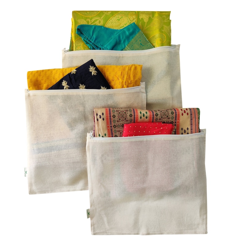 Housses pour vêtements en coton faites main avec fermeture éclair/16 x 14 po./housse sari/pack de voyage/sac à vêtements/organisateur de penderie lot de 5, 10 ou 15 image 1