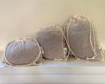 Organic Cotton Mesh Drawstring Bags, Reusable Produce & Storage
