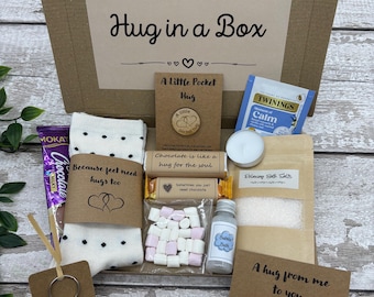 Câlin dans une boîte | Coffret cadeau | Coffret bien-être | Personnalisé | Cadeau pour prendre soin de vous | Cadeau d'anniversaire | Cadeaux pour amis | Je pense à vous |