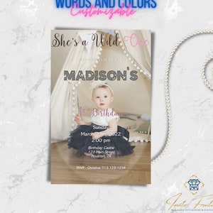 Magazine numérique d'invitation pour 1er anniversaire de fille ou de garçon, magazine d'invitation de photo de fête modifiable, faire-part de carte photo téléchargeable à tout âge