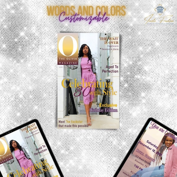 Digital Any Age Birthday Diva Magazine Cover for Her, Birthday Party Photo Display, Download Invitation for Women, Celebrity Style Magazine