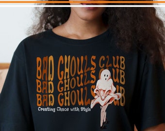 Bad Ghouls Club Halloween T-Shirt: Retro Ghost in Heels