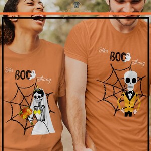 Boo Thang Halloween Couples TShirt For Wedding Anniversary Gift, Engagement Shirt For Bride And Groom, Gothic Boo Thing, Skeleton Bride Tees