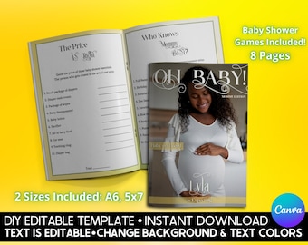 DIY Instant Download Baby Shower Games Magazine Booklet with thank you note, Editable Unisex Baby Shower Party Game Printable Game Packet